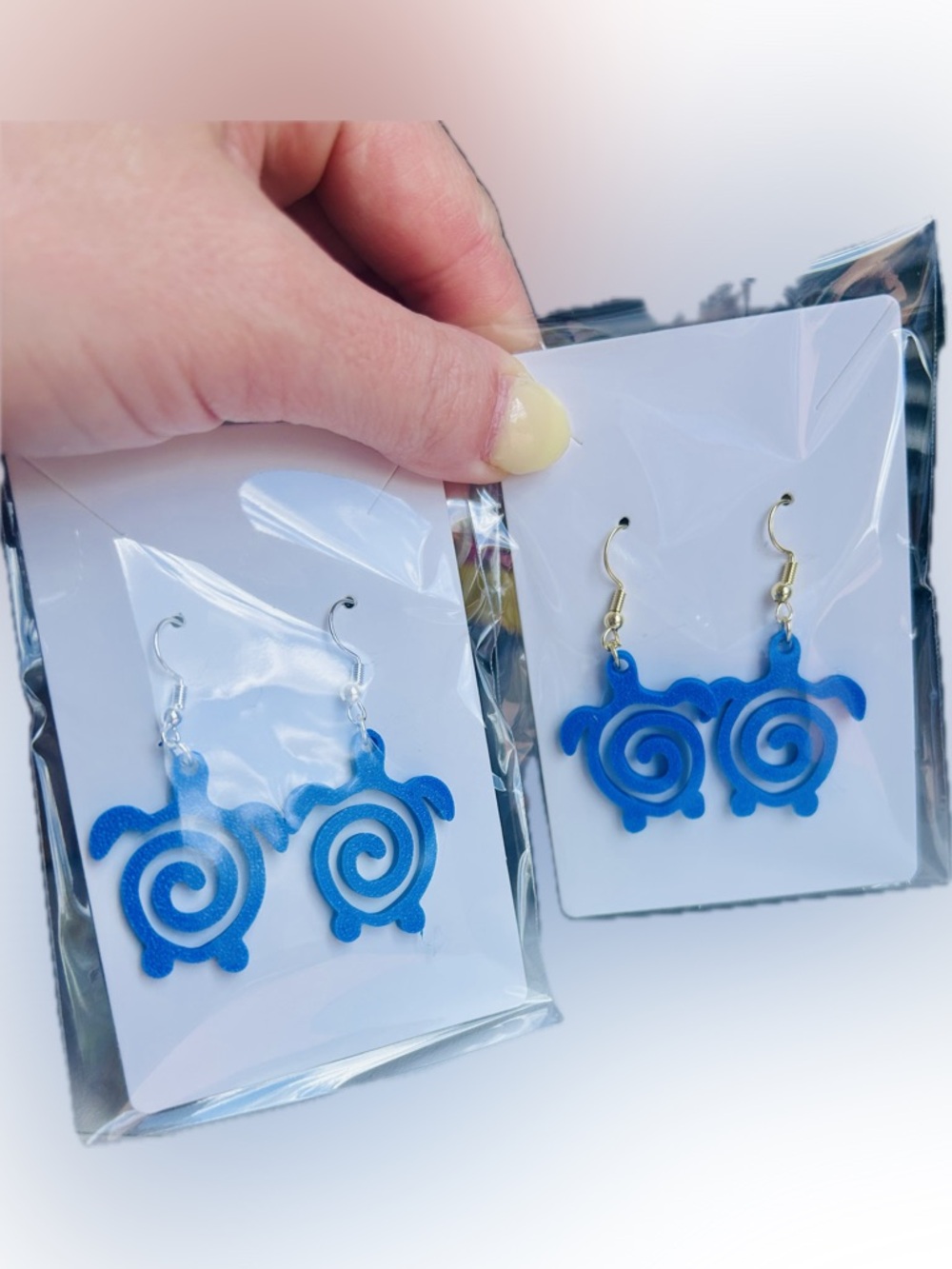 Blue Spiral Turtle Dangle Earrings